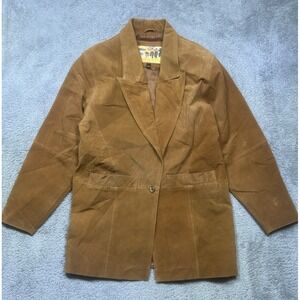 Vintage Atlantic Beach Sport Coat Women's XS Brown‎ Suede Leather Button *HOLE